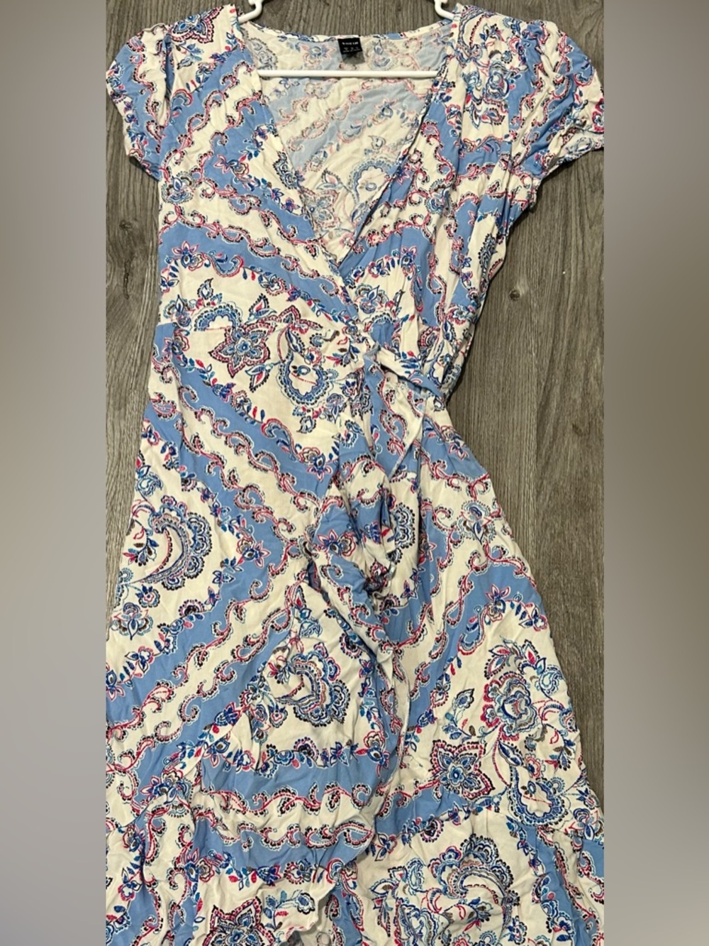 SHEIN Wrap Dress Medium Summer High Low Paisley Blue Pink White - Picture 2 of 3